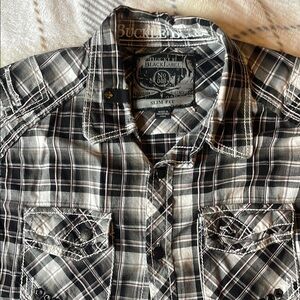 Buckle Black Label Men's Black Plaid Shirt